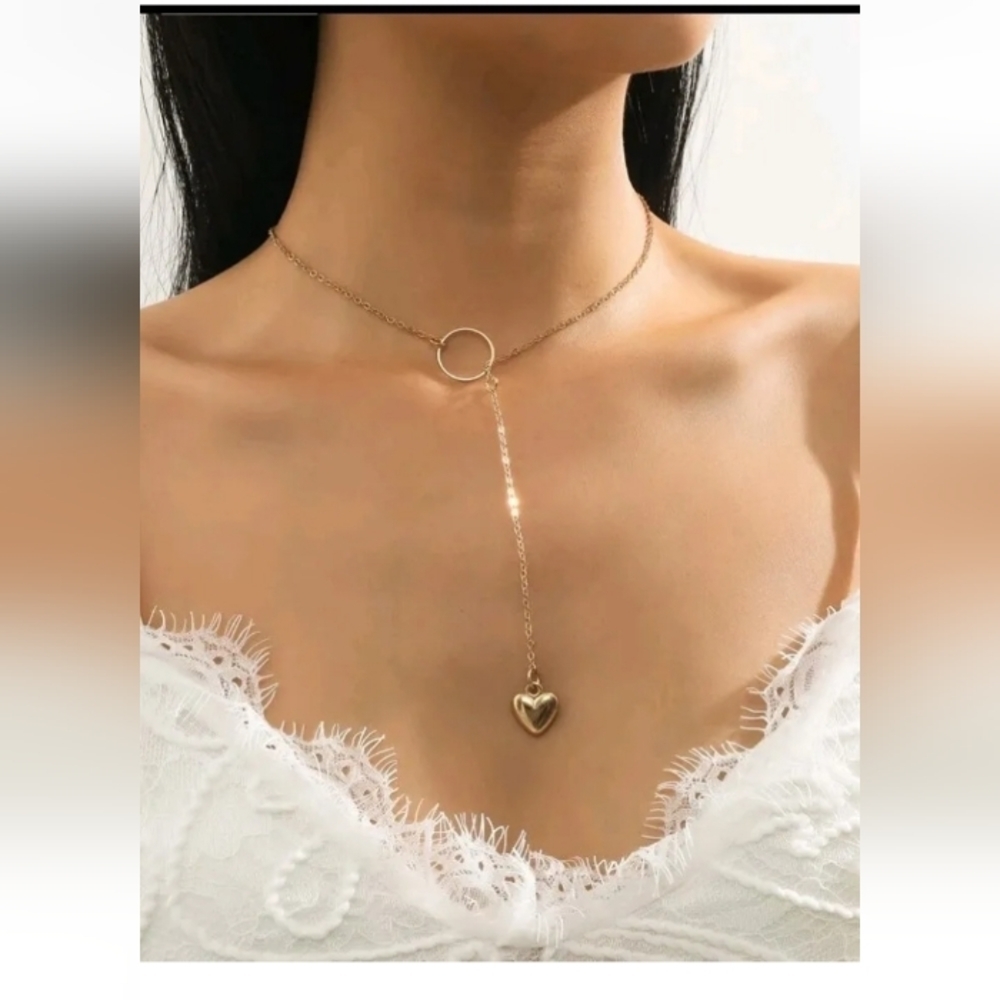 Lovely Metallic Heart Lariat Necklace Heart Charm Y Lariat Necklace 18$